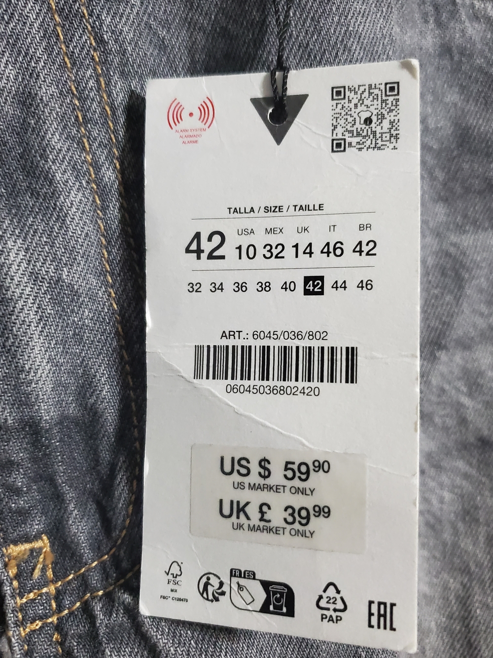 NWT Zara Light Gray Crossed Waist Wide Leg Jeans Women's Size 10 - Picture 5 of 10